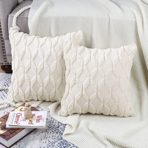 MADIZZ Set of 2 Soft Plush Short Wool Velvet Decorative Throw Pillow Covers 12x12 inch Beige Square Luxury Style Cushion Cases Pillow Shell for So...