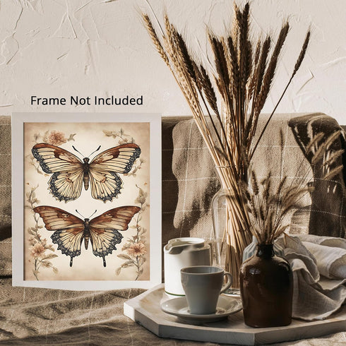Posterizer 1 pcs- Two brown butterflies with wild flowers-Art for Animal Lovers-Floral Botanical Art- Gift for Men Women Teens-decor for Bedroom, ...