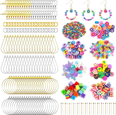 Earring Making Kit with 940 PCS Beading Hoop Earring Finding Component Accessories Hooks Jump Rings Loop Earring Backs Beads and Charms for Jewelr...