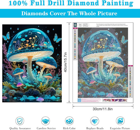 Meothan 5D Diamond Painting Kits for Adults Beginners Mushroom Diamond Art Kits for Adults Round Full Drill Diamonds Butterfly Gem Art Kits for Ad...