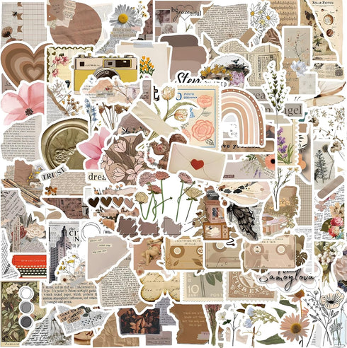 120Pcs Vintage Stickers, Waterproof Scrapbook Aesthetic Sticker, Daily Planner, Water Bottles, Handbook Junk Diary Stickers Teens Adults, Scrapboo...