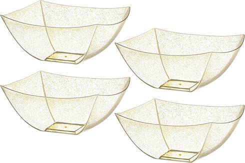 Posh Setting Square Plastic Serving Bowls, Small Gold Glitter Plastic Candy Bowls, 4 Pack Plastic Disposable Party Snack, Buffet, Chips, or Salad ...
