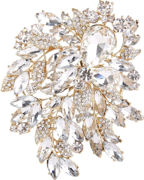 EVER FAITH Austrian Crystal 4 Inch Teardrop Flower Leaf Luxury Wedding Pendant Brooch...