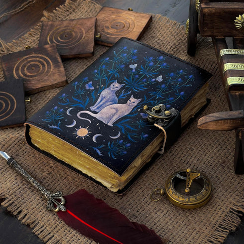 Blank Spell Book of Shadows Journal Moon Phase Printed Witchcraft Supplies Wiccan Notebook Handmade Vintage Deckle Paper Grimoire Journal Leather ...