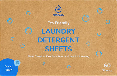 Plastic-Free Laundry Detergent Sheets, 60 Count, Fresh Linen Scent, Plant-Based, Non-Toxic, Easy to Use, Gentle on Skin, Compact and Lightweight...