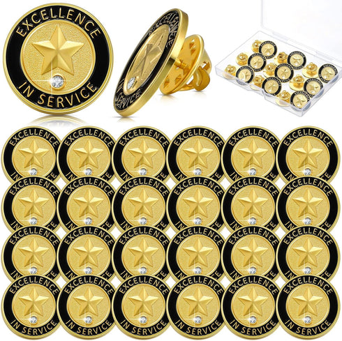 24 Pcs Employee of The Month Lapel Pin 3/4 Inch Employee Enamel Pins Excellence in Service Employee Appreciation Pins for Award Employees Staff Te...