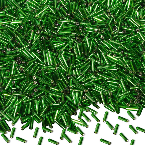 4000pcs Bugle Beads, Embroidery Tube Beads for Jewelry Making, Small Long Beads for Craft DIY Bracelet Necklaces Supplies, 7x2mm,Grass Green...