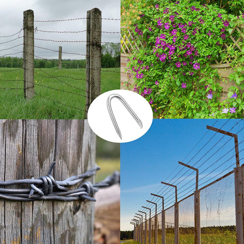 Steel Wire Fencing Staples (200 pcs), Galvanized U-shaped fasteners Nails for Wire Mesh and Woven Fencing...