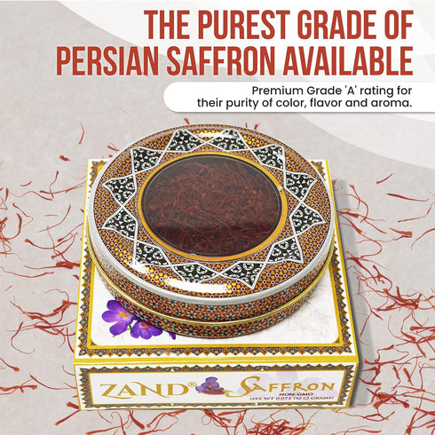 Zand Persian Saffron Threads – 2 Grams Premium Grade A Organic Pure Saffron Spice Thread for Cooking Basmati Rice, Paella, Risotto and More – in D...