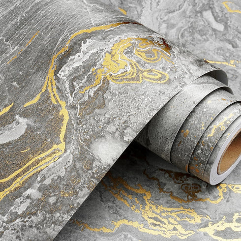 Stickyart Thick Grey Gold Liquid Marble Contact Paper for Cabinets and Drawers Peel and Stick Countertops for Kitchen Waterproof Self Adhesive Mar...