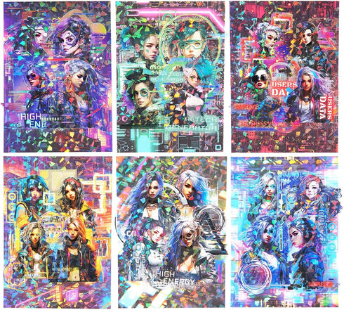 AurriiLeaf Cyberpunk Girl Holographic Stickers Set, 72PCS PET&Washi Ephemera for Scrapbooking, Junk Journaling, Crafting, DIY Projects, Diaries, a...
