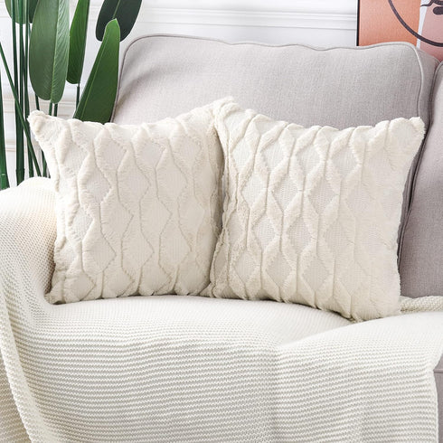 MADIZZ Set of 2 Soft Plush Short Wool Velvet Decorative Throw Pillow Covers 12x12 inch Beige Square Luxury Style Cushion Cases Pillow Shell for So...