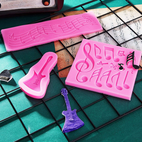 5 Pieces Music Note Fondant Mold Music Note Lace Mat Silicone Musical Candy Mold for Cake Decoration...