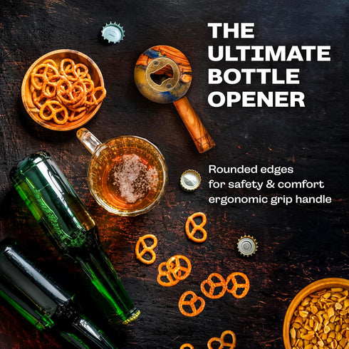 Abdo&FetnaGallery Handcrafted Wooden Beer Bottle Opener - Olive Wood with Epoxy, For Party, Home, and Restaurant - Ideal Gift for Beer Lovers...