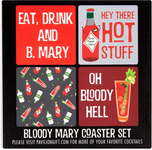 Pavilion - Bloody Mary - 4 Piece Sentiment, Pattern and Character Coaster Set With Box Holder - 4 Inch...