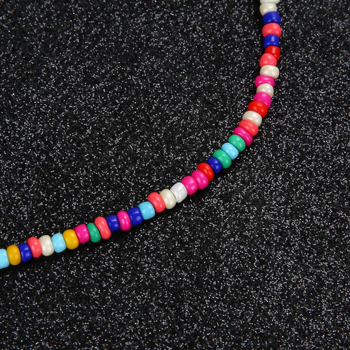 SCIONE Beaded Necklace 10 Pieces Tiny Seed Beaded Necklace Bohemian Hawaiian White Rainbow Adjustable Colorful Necklaces for Women Girls...