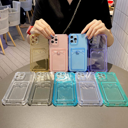 Tuokiou for iPhone 15 Pro max Case,Clear Protective Card Slot Case,Slim Fit Drop Resistant Soft TPU Wallet Case with Bumper,Cute Card Holder Pocke...