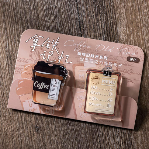Doraking 2PCS Latte Coffee Acrylic Paper Photo Clip Holder, Chip Bag Binder Sealing Clips for Food Packages, Office Supply...