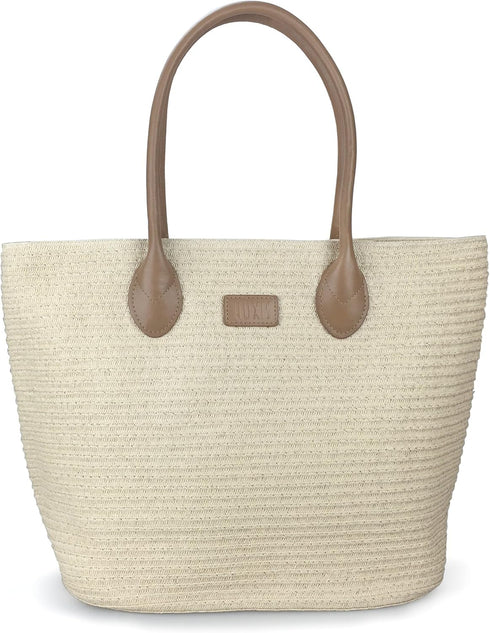 HOXIS Straw Rattan Women Tote Summer Beach Shoulder Handbag Medium Size 17.8''x12.6"x5.1"...