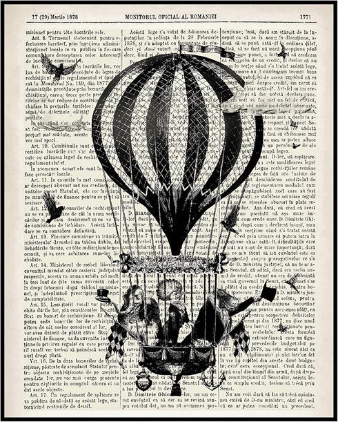 Posterizer 1 pcs-Steampunk Hot Air Balloon-Fantasy & Fiction Art-Retro Art- Gift for Men Women Entrepreneur Teens-Decor for Home & Office- unframe...