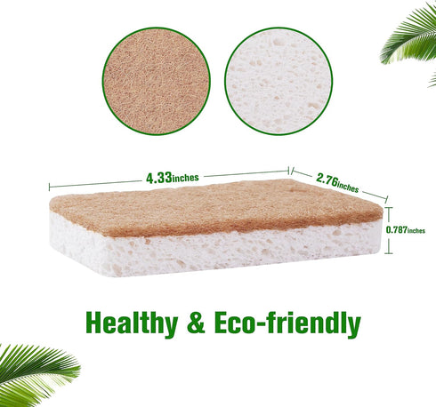 Natural Kitchen Sponge 12 Packs - Biodegradable Sponge - Eco-Friendly Sponge for Sustainable Living - Compostable Wood Cellulose and Coconut Washi...