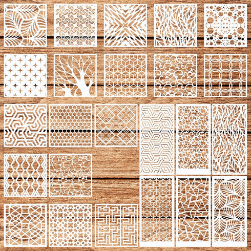 24Pcs Stencils for Painting, Reusable Geometric Painting Stencils Abstract Layering Stencil for Painting on Wooden Furniture Floor Decor DIY Suppl...