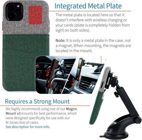 Dockem Wallet Case for iPhone 11 Pro Max: Built-in Metal Plate for Magnetic Mounting & 2 Card Slots (6.5" Luxe M2 Synthetic Leather, Green & Grey)...