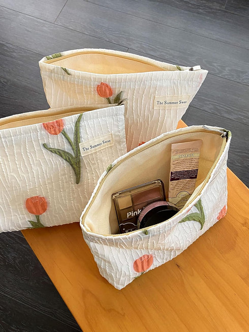 | Large Aesthetic Makeup Bag | Floral Makeup Bag | Mid-day Clutch | Period Kit Bag | Hygiene Bag | Skincare Bag | Cute Makeup Bag (Tulip)...