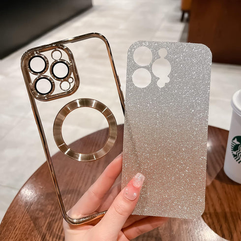 for iPhone 14 Pro Max Case Glitter Magnetic Compatible with MagSafe Full Camera Lens Protection Luxury Plating Cute Bling Clear Shockproof Slim Ph...