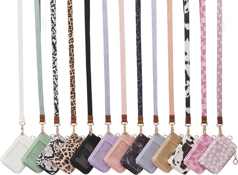2-in-1 ID Badge Holder & Lanyard Wallet - Multi-Use Womens Small Wallet with Removable Wristlet & Neck Lanyard, Clear Window, 5 Card Slots, Phone ...
