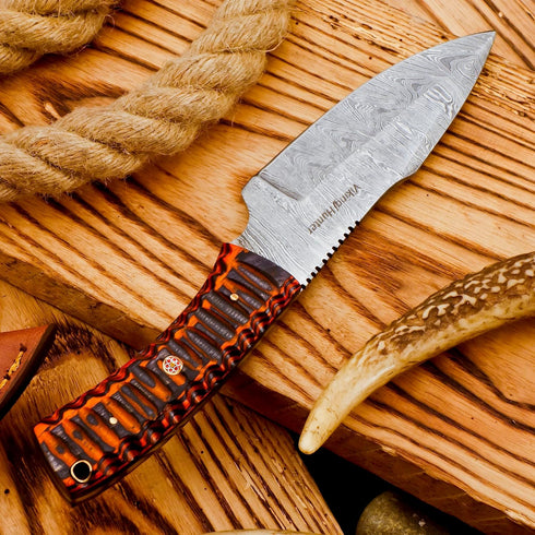 Predator 9" Damascus Steel Fixed Blade Hunting Knives Skinning Knife For Outdoor Camping Skinner Bushcraft Knives with Ergonomic EDC Exotic Wood H...