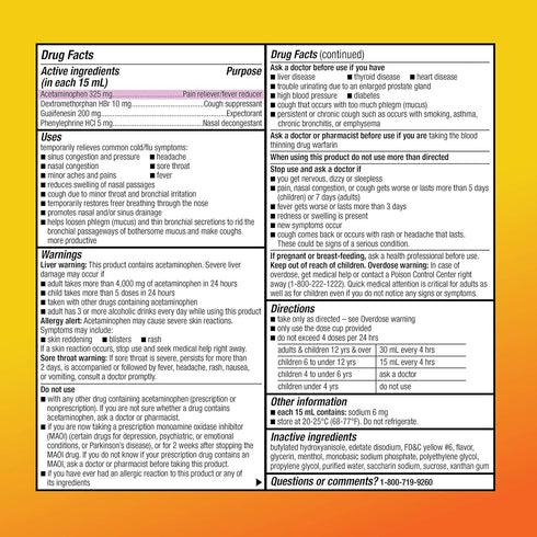 Amazon Basic Care Severe Daytime Cold & Flu, Maximum Strength Liquid Medicine, Relieves Aches, Pain, Fever, Cough, Nasal & Chest Congestion, Sore ...