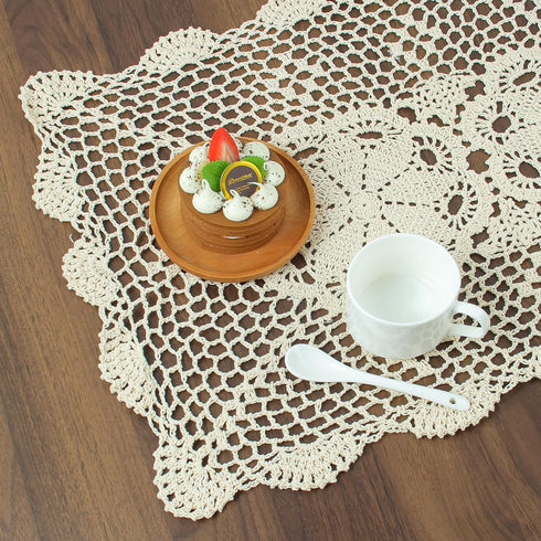 kilofly Crochet Cotton Lace Table Placemats Doilies Set, 2pc, Oblong, Beige,15 x 23 inch...