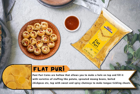 Rani Pani Puri Coins 7oz (200g) 80-85 Coins ~ Uncooked, Microwaveable wheat and Semolina Coins ~ All Natural | Vegan | NON-GMO...