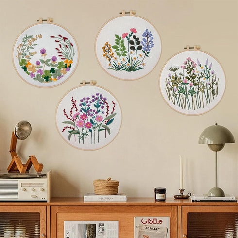 Maydear 4 Pack Embroidery Starter Kit with Pattern, Stamped Cross Stitch Kits for Beginners Adults with Embroidery Hoop and Instructions, Hand Emb...