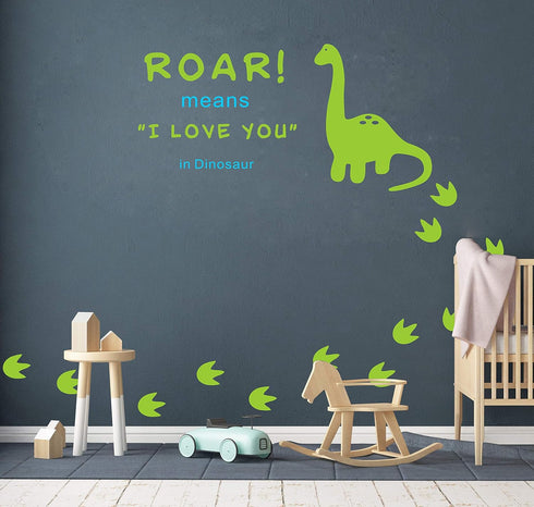 Dinosaur Wall Decal, Roar Means I Love You in Dinosaur with Footprints, Vinyl Stickers for Baby Boys, Kids Bedroom Wall Decor, Nursery Decoration,...