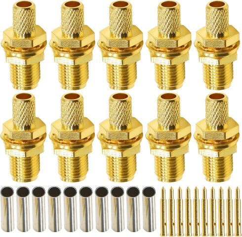 TUOLNK RPSMA Coax Connector RP SMA Female Crimp Coaxial Adapter RP-SMA Female Bulkhead Converter for RG58 RG142 Coaxial Cable 10pcs...