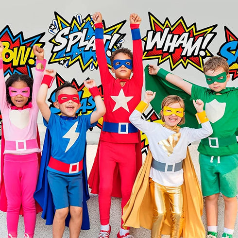 Bigtime Signs 12 Pieces Super Hero Stickers - Superhero Party Decorations for Birthday - Superhero Themed Party Favors - 12"x16" Sound Effect Sign...