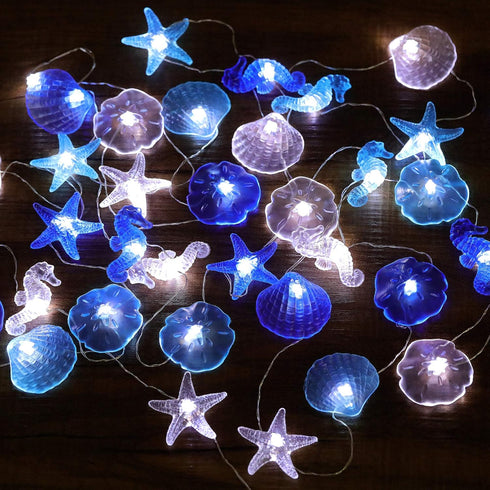 Nautical Theme Decorative String Lights,Sea Sand Dollars Seahorse Beach Lights Battery Operated with Remote 12.96 ft 36 Cold White LED for Covered...