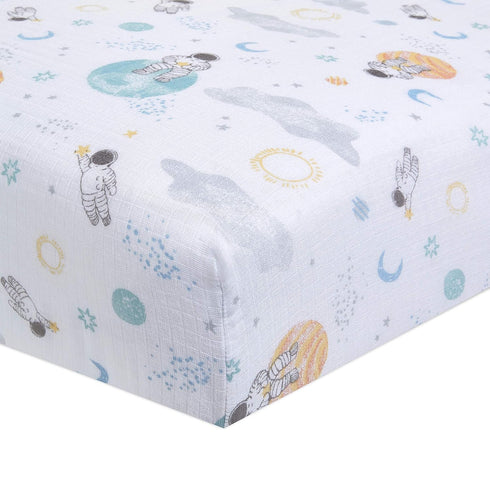 aden + anais Essentials Classic Crib Sheet, 100% Cotton Muslin, Super Soft & Breathable, Tailored Snug Fit, Space Explorers-Explorers...