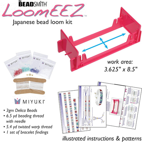 The Beadsmith LoomEEZ Japanese Bead Loom Kit – includes Adjustable Loom, Miyuki Glass Beads, Thread & Needle, Warp Thread, Findings and Instructio...