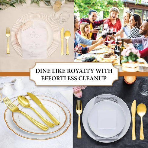 Party Essentials Disposable Plastic Cutlery/Heavy-Duty Flatware/Silverware for All Events, 100-Count, Shiny Gold Soup Spoons...