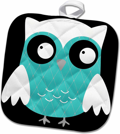 3D Rose Cute Turquoise Hounds Tooth Patterned Owl Pot Holder, 8" x 8"...