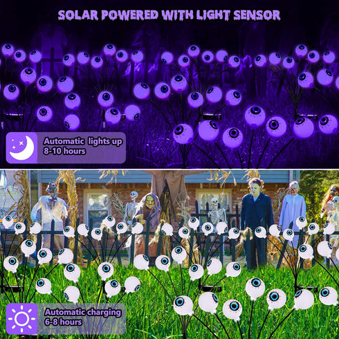 Brizled Solar Halloween Lights, 2 Pack Total 12 LED Halloween Eyeball Lights, 2 Modes Outdoor Halloween Lights, Purple Swaying Firefly Lights, Hal...