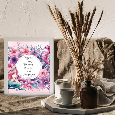 Posterizer 1 pcs-girly mermaid bible verse art-Psalm 93: 4-Kids Room Art-Religious Posters-Gifts for Christians-Living Room Bedroom Decor- UNFRAME...