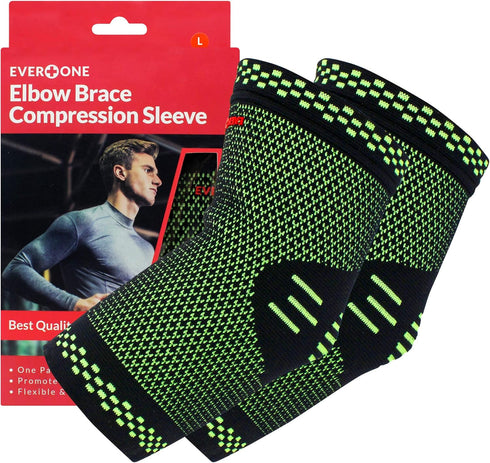 EverOne Elbow Brace Compression Support Sleeve For Golf Elbow Treatment, Injury Prevention, Healing and Recovery, Unisex, 1 Pair (2 pcs), Large...
