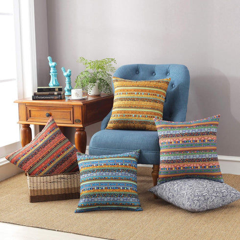 TAOSON Red Stripe Bohemian Style Antique Cotton Blend Linen Sofa Throw Pillowcase Cushion Cover Pillow Cover with Hidden Zipper Closure Only Cover...