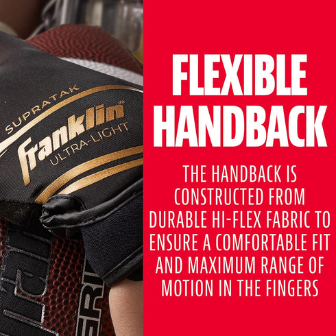 Franklin Sports 28360F1 Supratak Football Receiver Gloves - Black/Chrome - Adult Small...