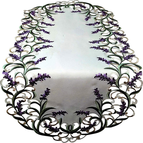 Table Runner with Purple Lavender Lilac Flowers on Antique White Material Size 44 x 15 inches...