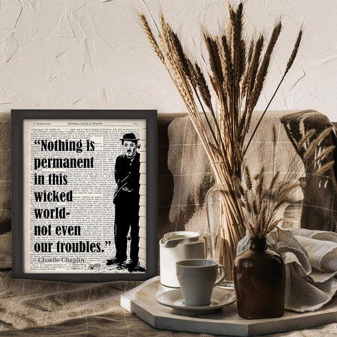 Posterizer 1 pcs-Nothing is Permanent-Charlie Chaplin-Famous Figures Art Collection-Motivational & Inspirational Art-Gift for movie lovers- UNFRAM...